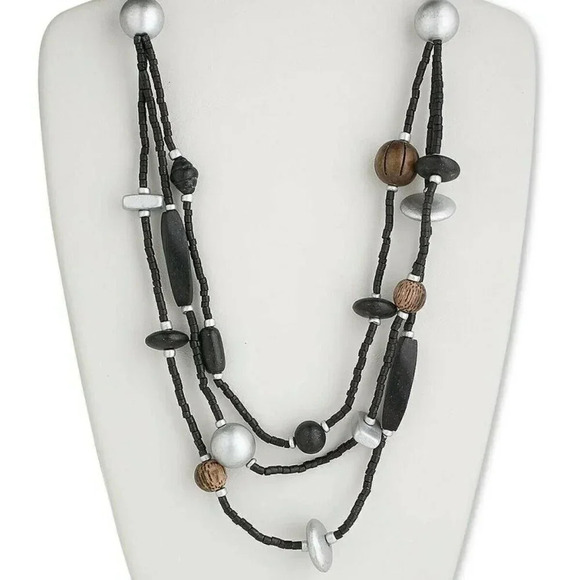 Edgy Ethnic Flair Triple Strand South Sea Coconut Palm Tree Wood Necklace - Picture 1 of 3